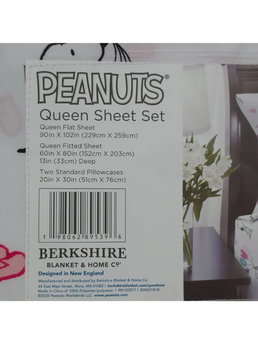 Peanuts Love Balloon Snoopy Queen Sheet Set Valentines Bedding Heart
